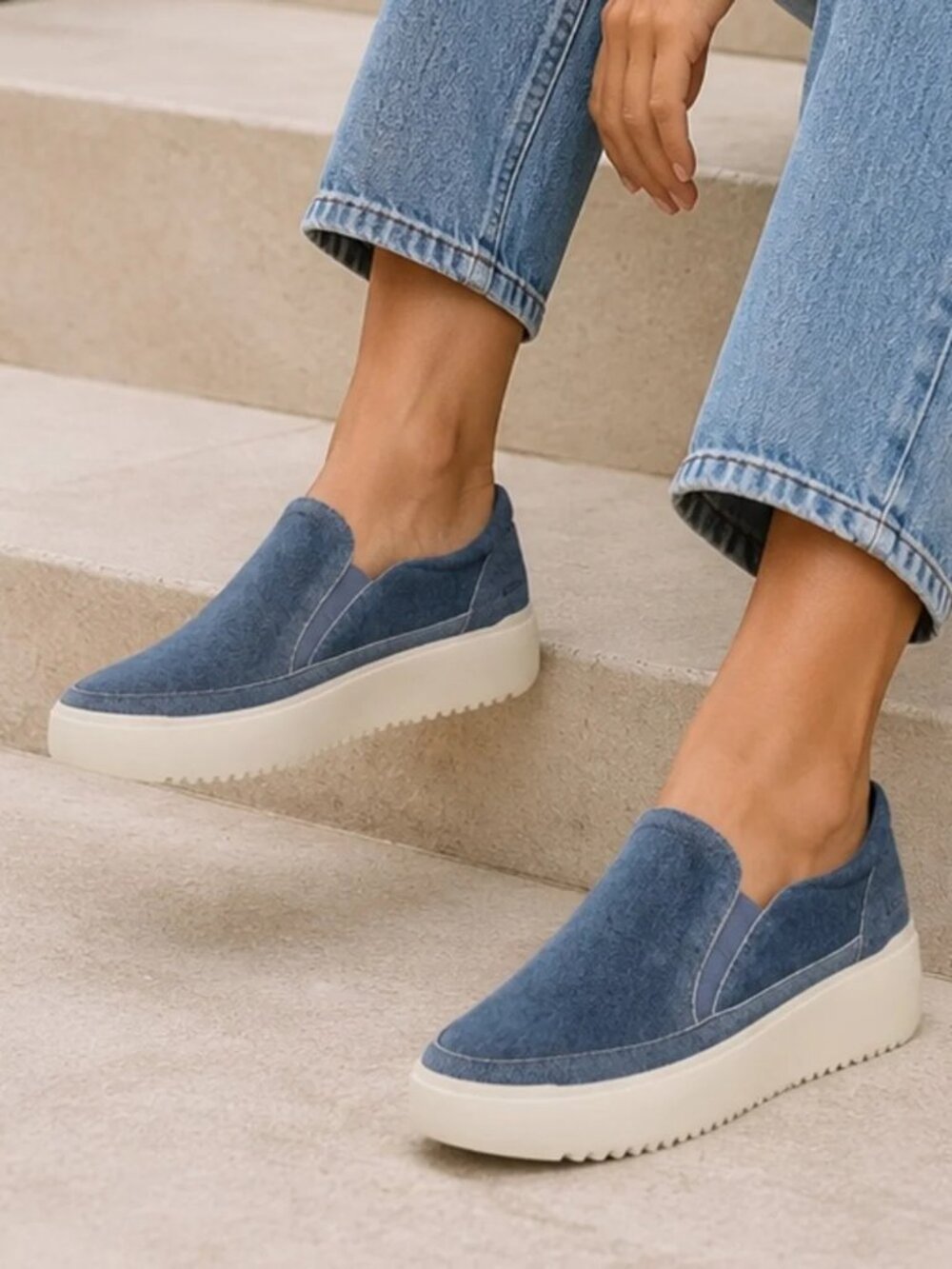 Vionic Kearny Slip-on Denim Blue Platform Sole ** Size 7.5